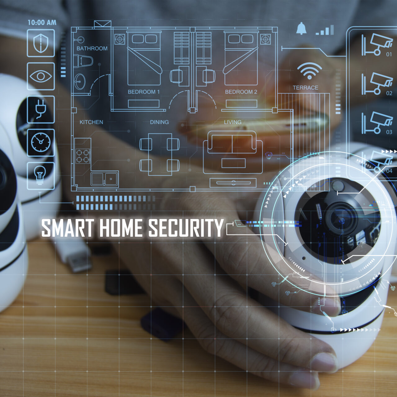 Smart home security concept, remote control, app use to control and monitor and record